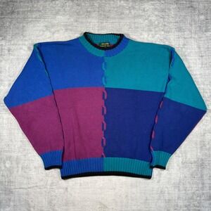 Colours by Alexander Julian Sweater Mens Large Blue Vintage 90s Colorblock Knit